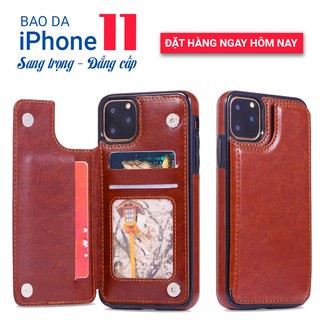 Ốp bao da iPhone 11, 11 Pro, 11 Pro Max đa năng kiêm ví đựng thẻ - tiền - card rất tiện sử dụng