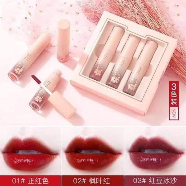 Set 3 Son Kem HIH Silky Lipglaze Hoa Anh Đào