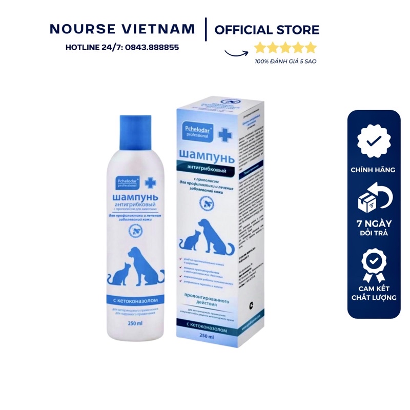 Sữa tắm Pchelodar hỗ trợ viêm da và các bệnh về da và lông cho chó mèo - nhập Nga (250ml)