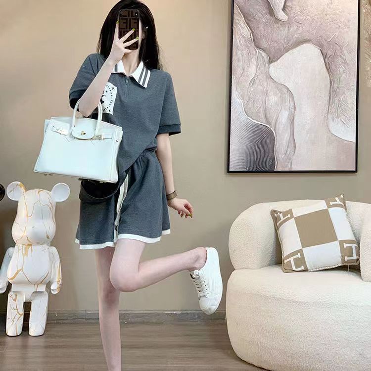 Bộ Trang Phục Hai Mảnh Áo Cổ Bẻ + Quần Short Phong Cách Hàn Quốc Thời Trang Mùa Hè Hàng Mớ i2024 Dành Cho Bạn Nữ