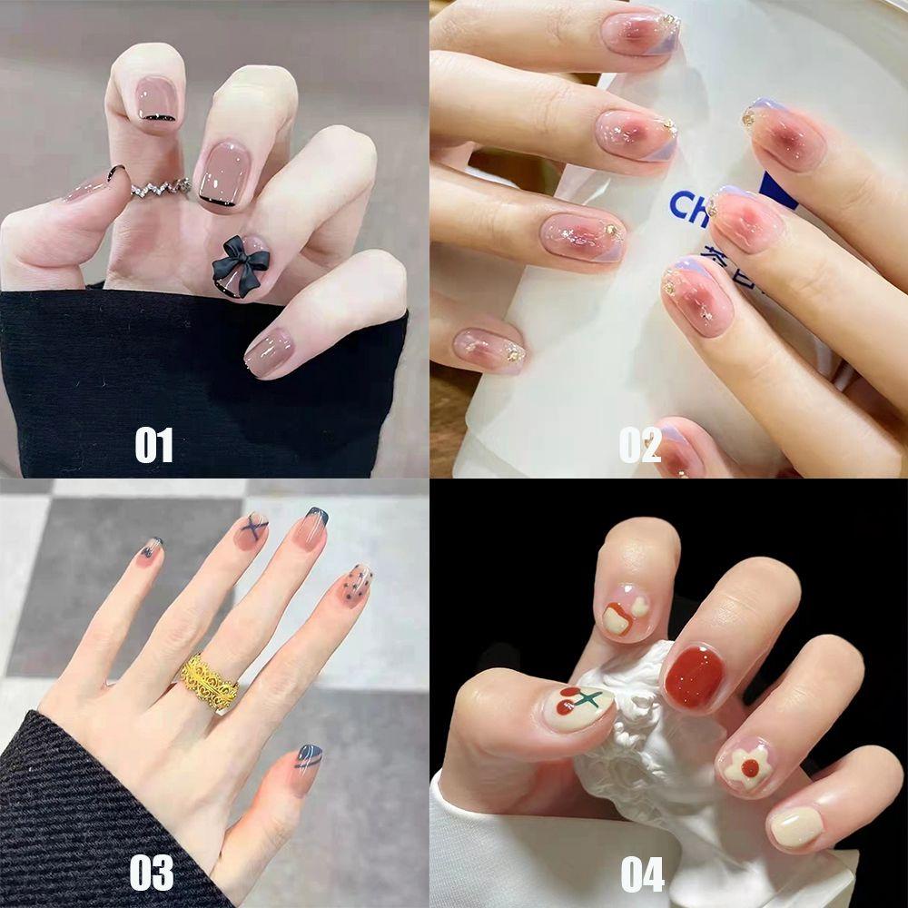 Hộp 24 Móng Tay Giả Ngắn / Tròn / Vuông Che Phủ Toàn Diện