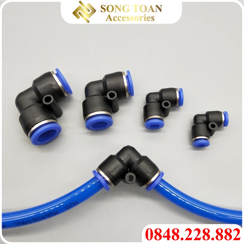 Co 90 Độ Nối Nhanh 1 Chạm & Cong PV - Cắm Đường Kính Ngoài Ống Phun Sương & Dây Hơi PU Khí Nén 6 8 10 12 16 mm