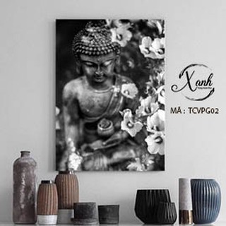 Tranh canvas phật giáo đen trắng tặng đinh treo tranh không cần khoan tường