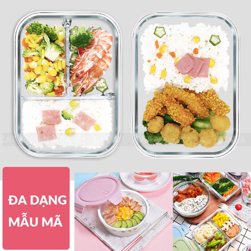 Hộp đựng cơm thủy tinh chia 3 và 2 ngăn đựng thức ăn, tặng túi giữ nhiệt- GIÁ RẺ NHẤT THỊ TRƯỜNG