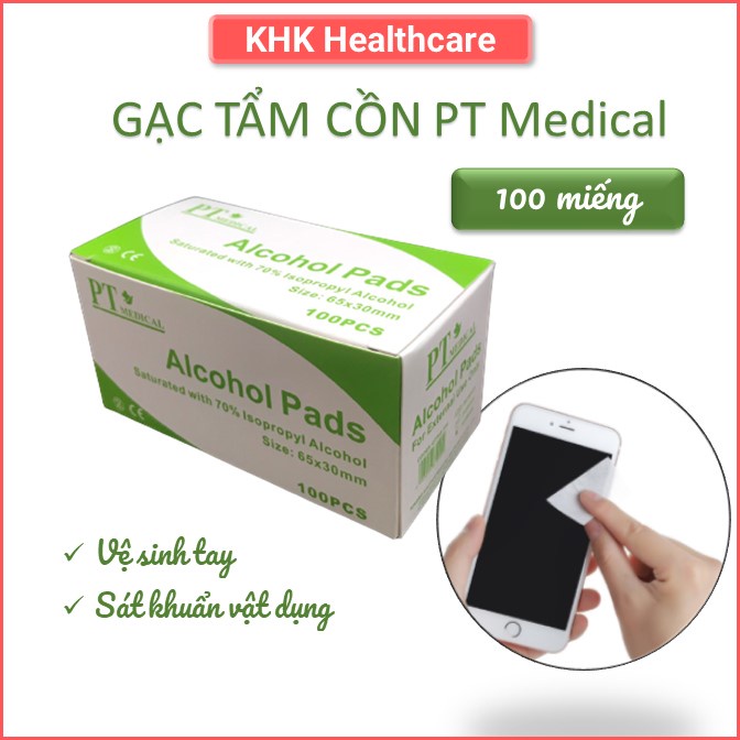 Gạc tẩm cồn PT Medical hộp 100 miếng