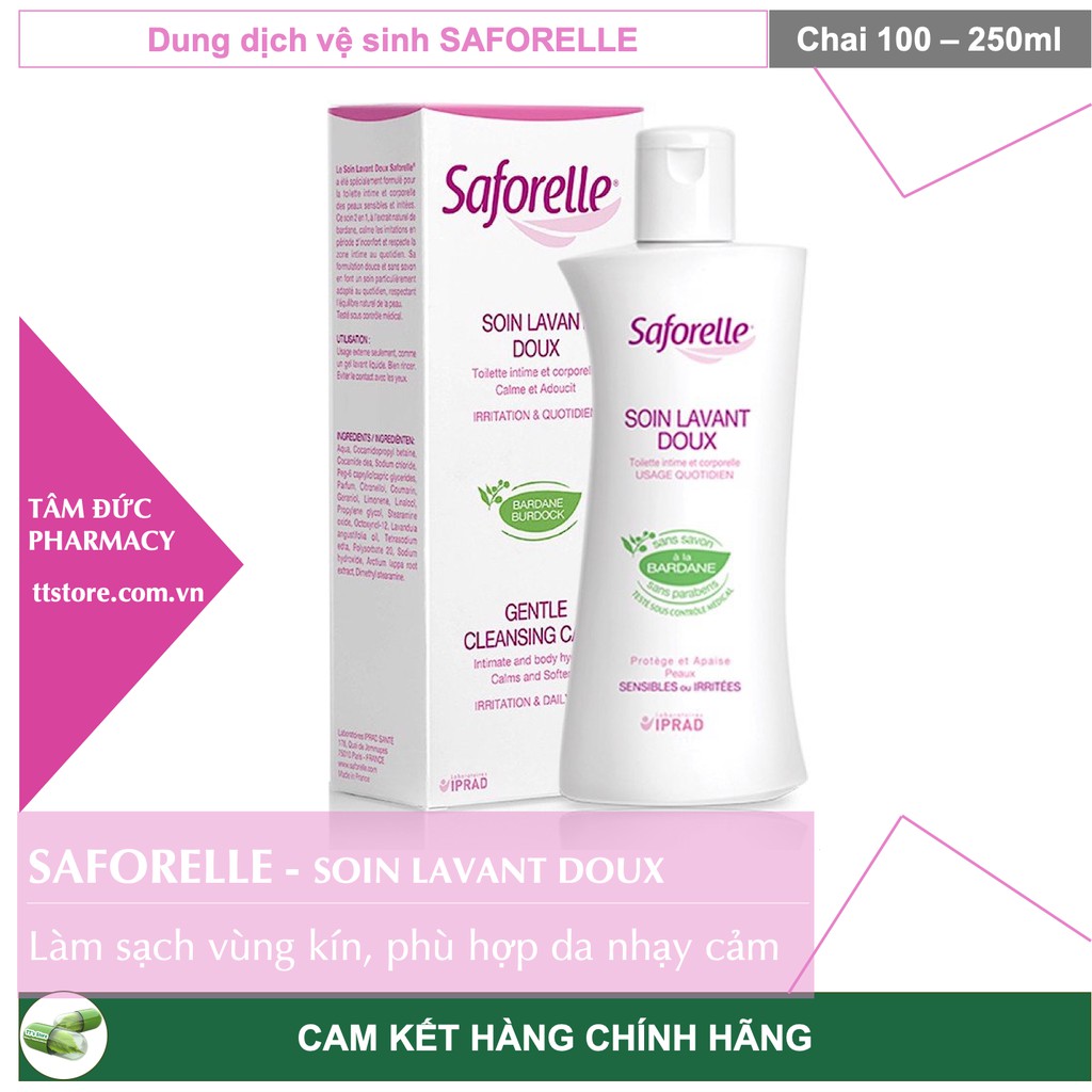 Dung Dịch Vệ Sinh Phụ Nữ SAFORELLE [Chai 100ml/250ml] - Soin Lavant Doux - Dành cho da nhạy cảm