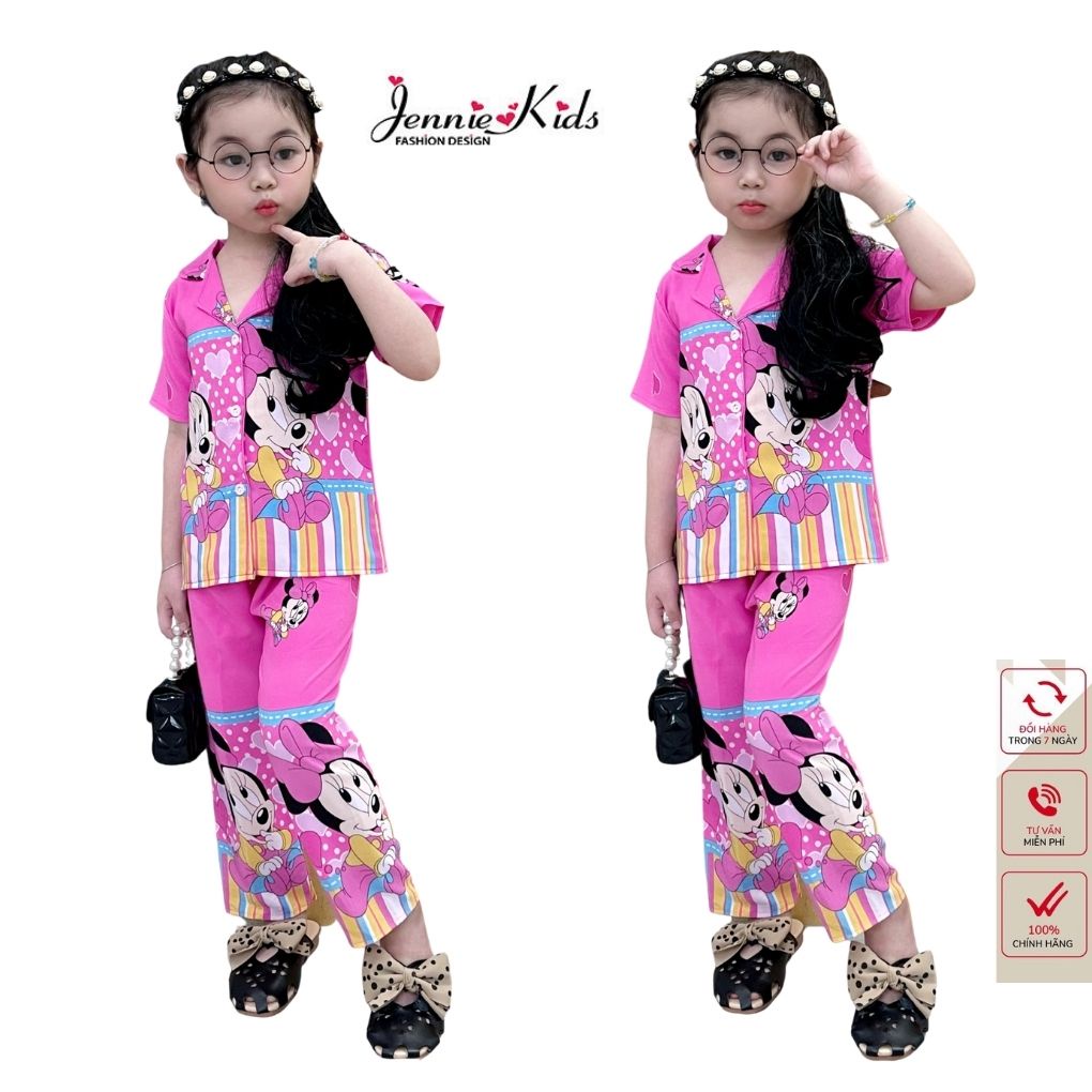 Đồ bộ bé gái, bộ bé gái pijama tay ngắn 5 tuổi cotton lụa Jennie kids J460
