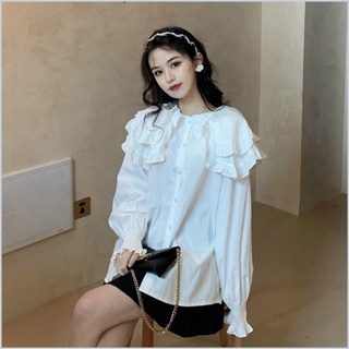 Áo dài tay cổ bèo tiểu thư cho nữ