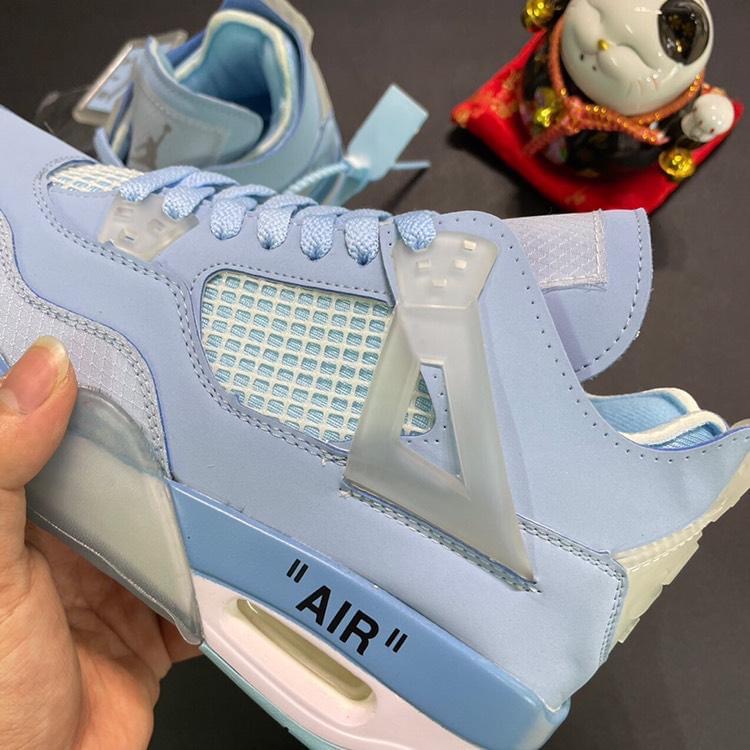 Giày Jordan 4 Off White, Giày Sneaker JD4 Màu Xanh Thời Trang Nam Nữ Full Box Bill