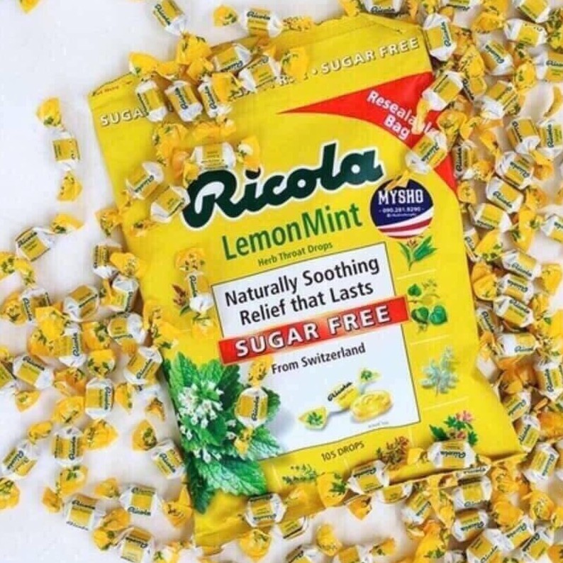 [Bịch 105v] Kẹo ngậm ho không đường Ricola Lemon Mint Sugar Free - Date T10/2022