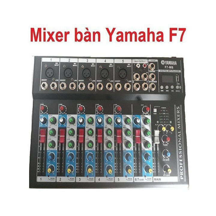 Mixer yamaha F7 có kết nối usb và bluetooth tăng 2 rắc 6ly ra av