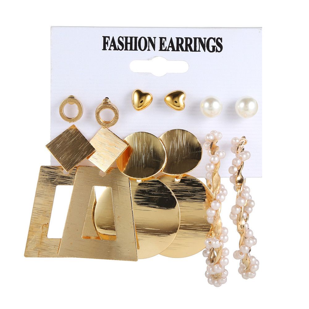 Bông Tai Hình Học Bằng Kim Loại Đính Ngọc Trai Phong Cách Âu Mỹ Thời Trang Mới Cho Nữ