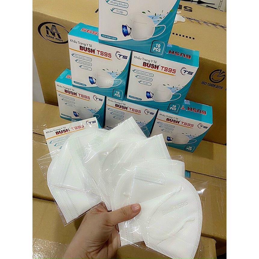Khẩu trang y tế N95 Bush TS95 5 lớp kháng khuẩn chính hãng hộp 10 cái- tân bình