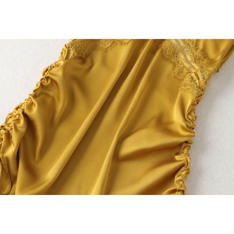 Đồ ngủ Vải Lụa Lạnh Mỏng Phối Dây Rút Cổ V Xẻ Sâu Lưng Trần Gợi Cảm Thời Trang Xuân Hè Cho Bạn Gái