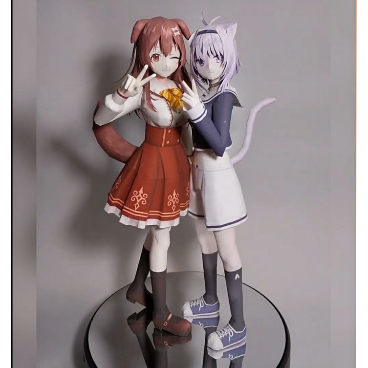 Mô hình giấy anime girl  VTuber Hololive : Nekomata Okayu & Inugami Korone