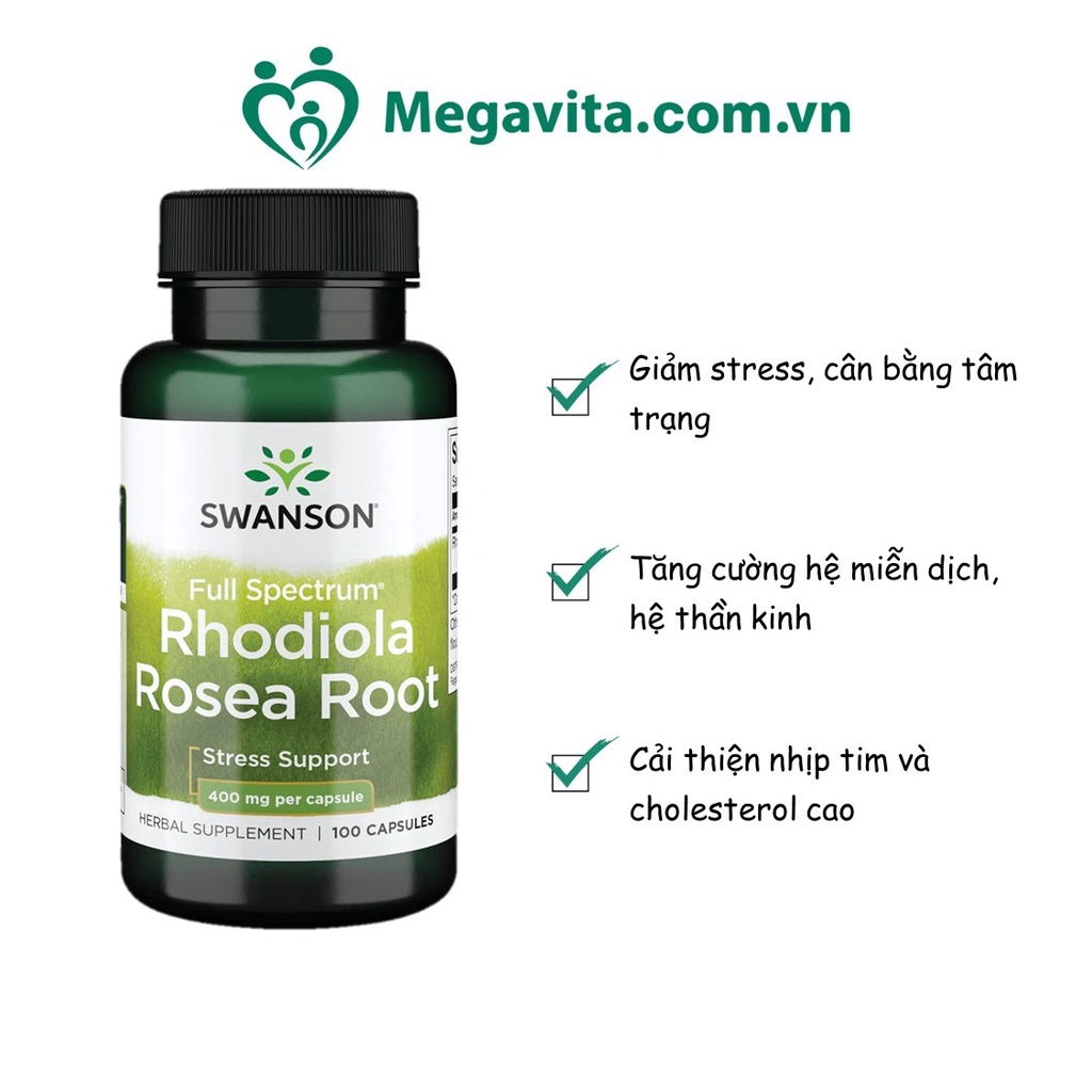 Viên Uống Tăng Cường Miễn Dịch Giảm Stress Swanson Full Spectrum Rhodiola Rosea Root 100 Viên