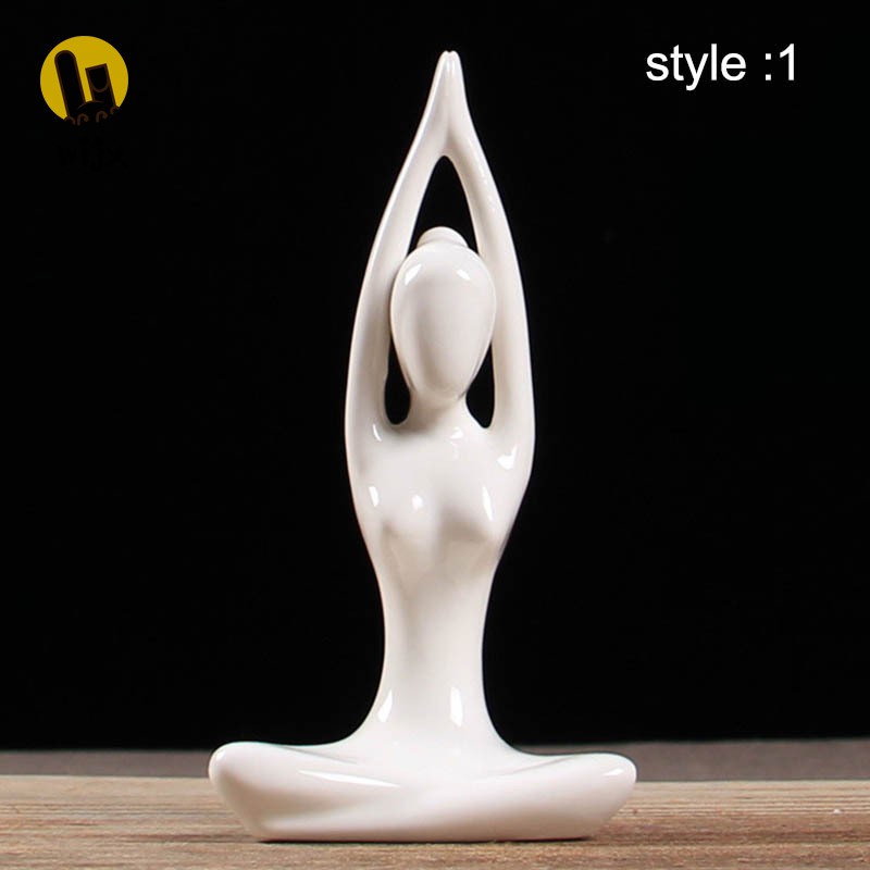 Tượng gốm sứ trắng hình tập Yoga phong cách Hàn Quốc dùng cho trang trí