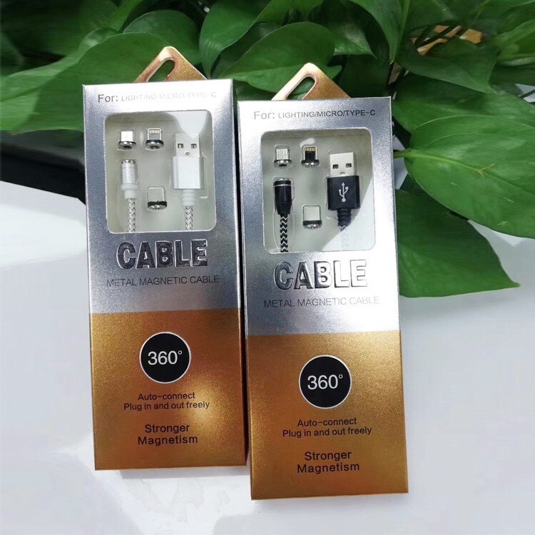 Cáp Sạc Nam Châm 3 Đầu SAMSUNG/IPHONE/TYPE C Dây Bọc Dù Siêu Bền Có Đèn LED Sạc Nhanh, Ổn Định