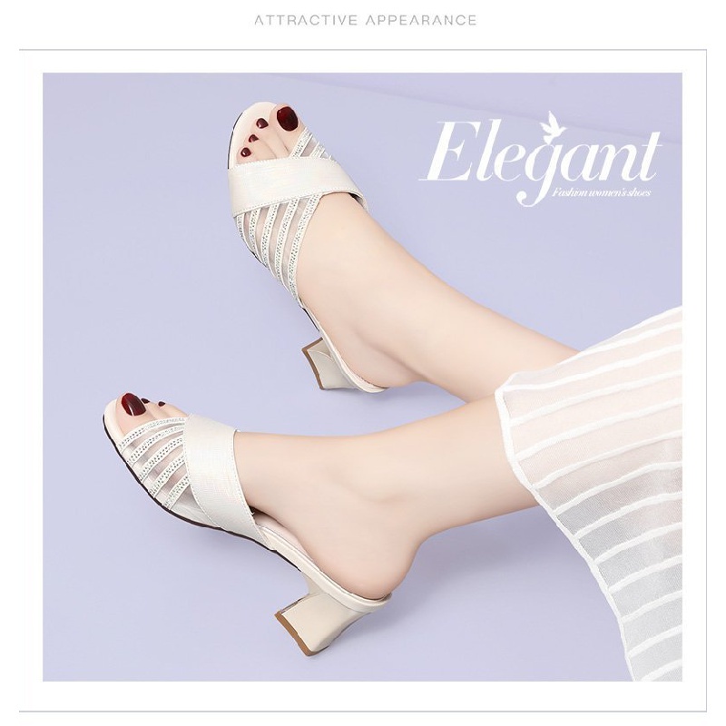 Dép Cao Gót Đế Dày Phối Lưới Thoáng Khí Đính Đá Thời Trang Mùa Hè 2022