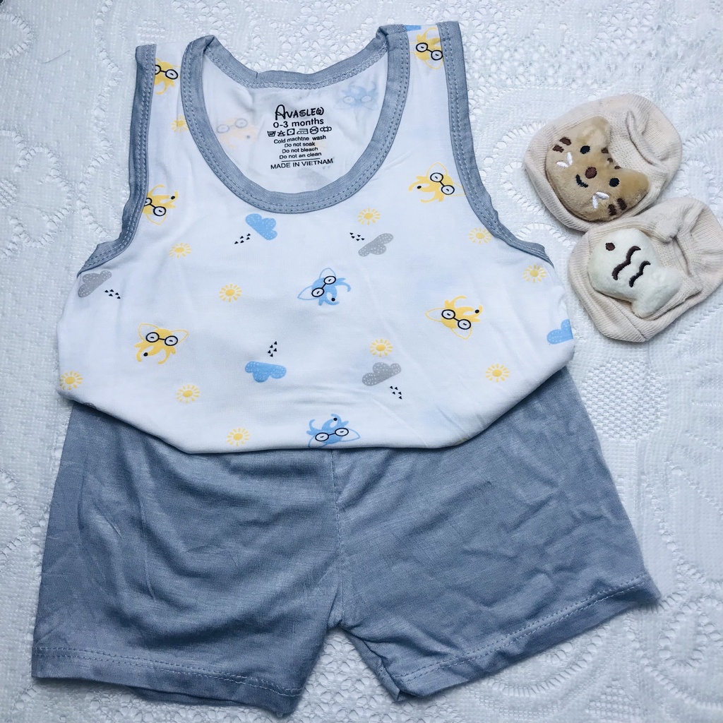 Bộ ba lỗ sát nách cho bé sơ sinh AVALER chất thun lạnh túi zip cực mềm mát phù hợp với trẻ em 4-15kg