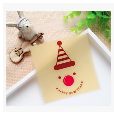 Set 10, 20, 50 túi kiếng đựng bánh cookie, quà tặng Happy New Year 10 x 10 cm