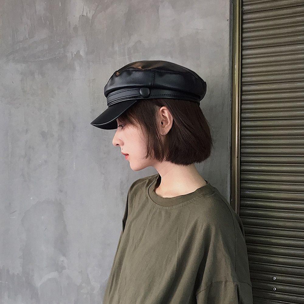 Mũ Beret Da PU Màu Trơn Ngọt Ngào Dễ Phối Đồ Thời Trang Mùa Đông Cho Nữ