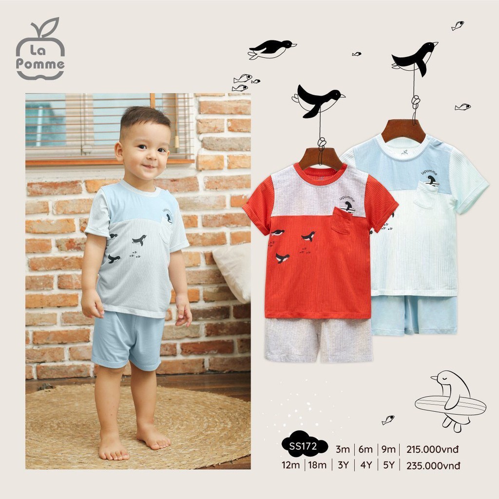 [CHÍNH HÃNG] Bộ cộc tay quần đùi họa tiết chim cánh cụt trẻ em SS172 La Pomme