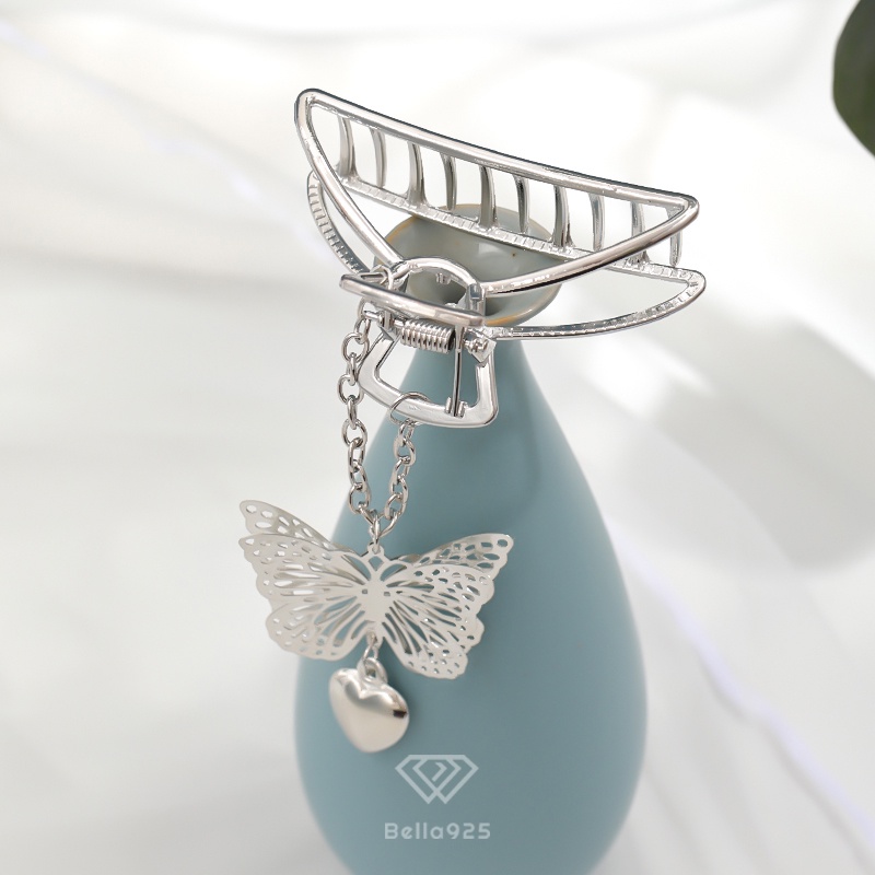 Kẹp càng cua Bella 925 cạp tóc kim loại tua rua hình bướm