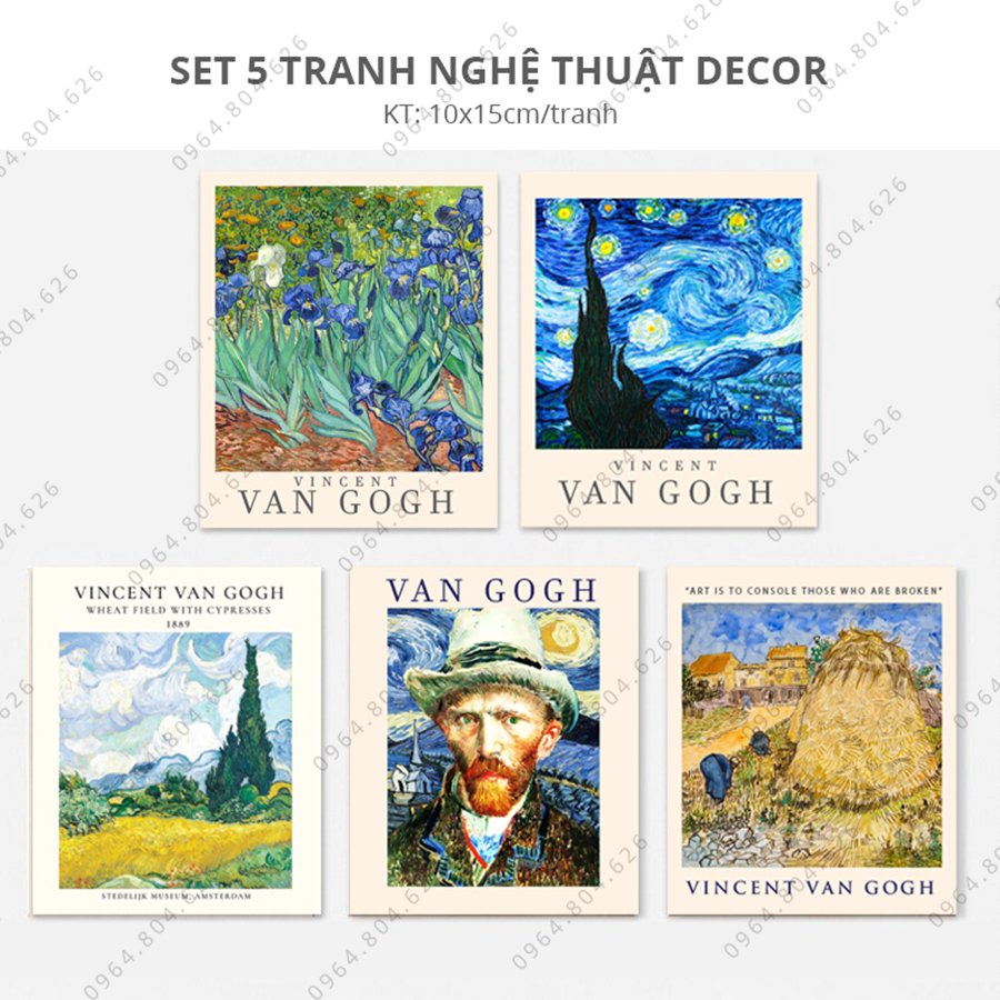 Bộ 5 tranh dán tường, dày 5mm tranh decor, trang trí tranh canvas sticker có sẵn băng keo 2 mặt