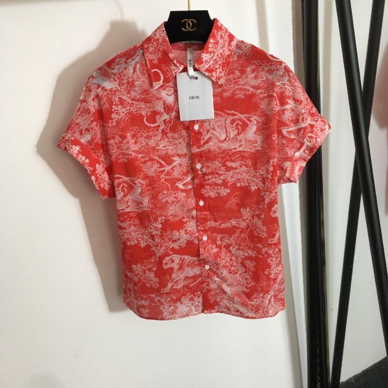 áo sơ mi nữ ngắn tay in họa tiết Dior CD