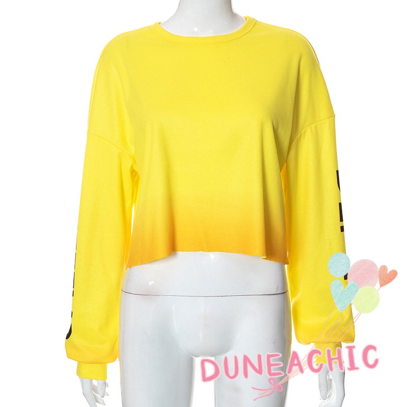 DUNEA Áo Nỉ Dài Tay Cổ Tròn Form Rộng In Chữ Phong Cách Đường Phố