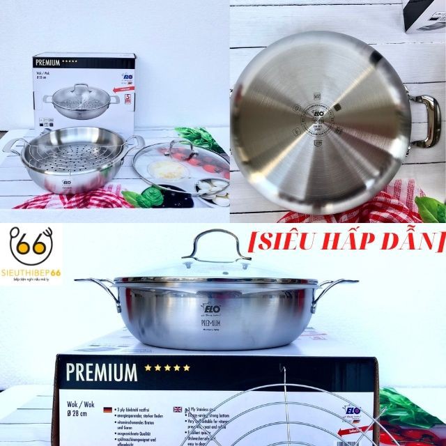 [Xả Hàng] Chảo Chống Dính Đáy Liền 3 Lớp 5 in 1 ELO MULTIWOK, Size 28cm, Chảo Inox 304 Đáy Từ Đun Bếp Từ