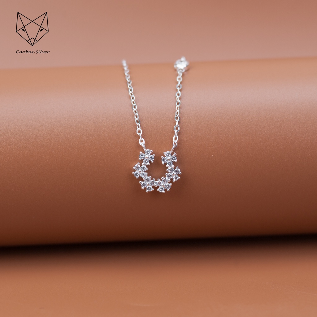 Dây Chuyền Bạc Ta CaoBac Jewellery Cho Nữ Đính Đá Hoạ Tiết Nửa Hàng Hoa