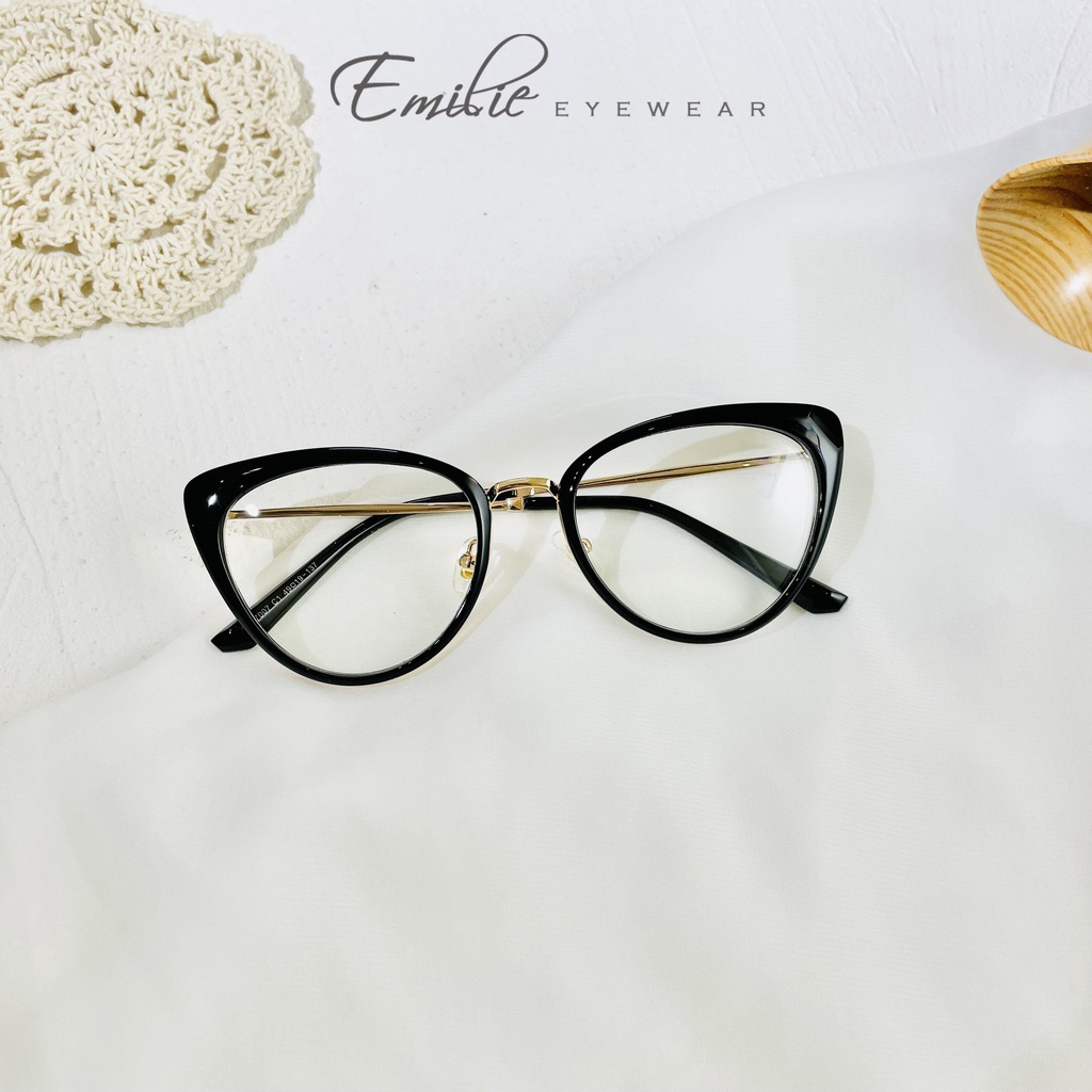 Gọng kính mắt mèo kim loại kết hợp nhựa cao cấp Kính mắt Emilie phụ kiện thời trang 87007