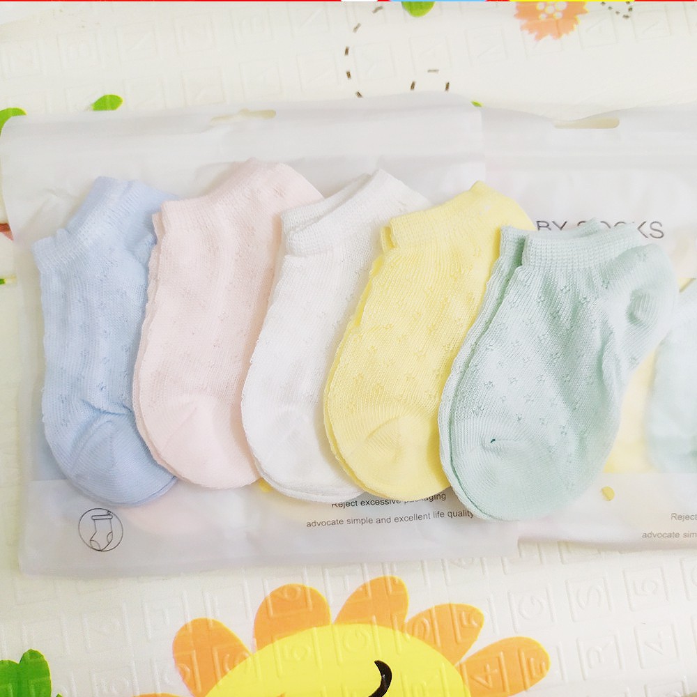 Set 5 đôi TẤT LƯỚI cotton xuất hàn mềm mịn , thoáng mát cho bé 0-3 tuổi -QATE0019