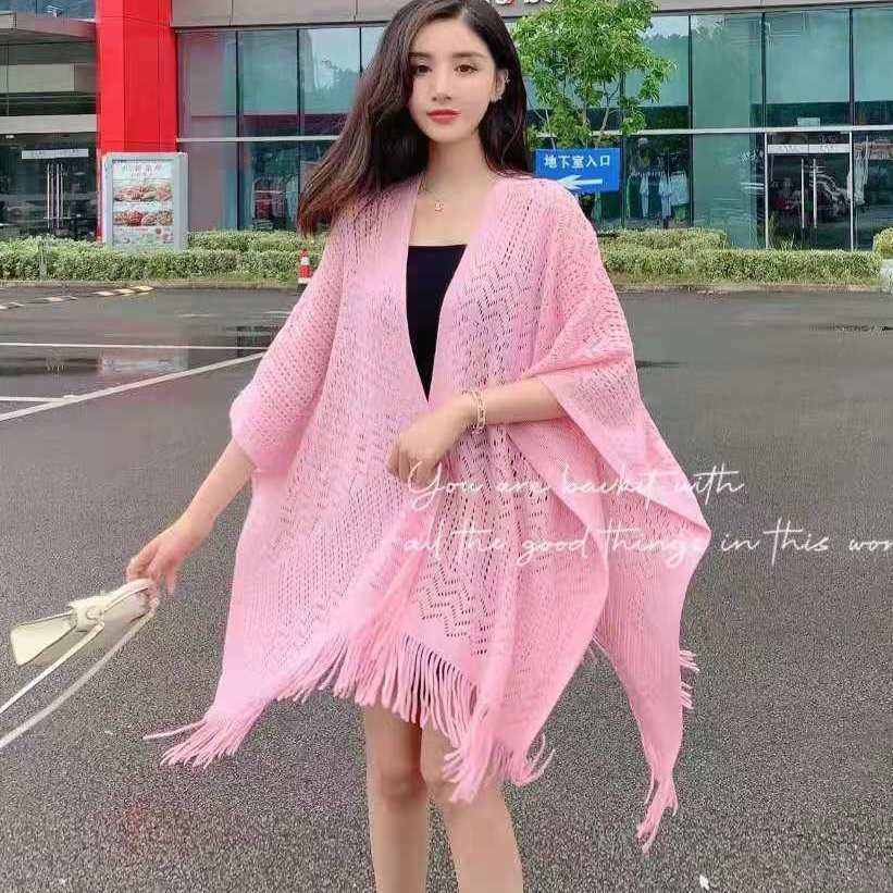 Áo Khoác Dệt Kim Phối Tua Rua Màu Trơn Phong Cách Hàn Quốc Thời Trang Xuân Thu Mới Cho Nữ