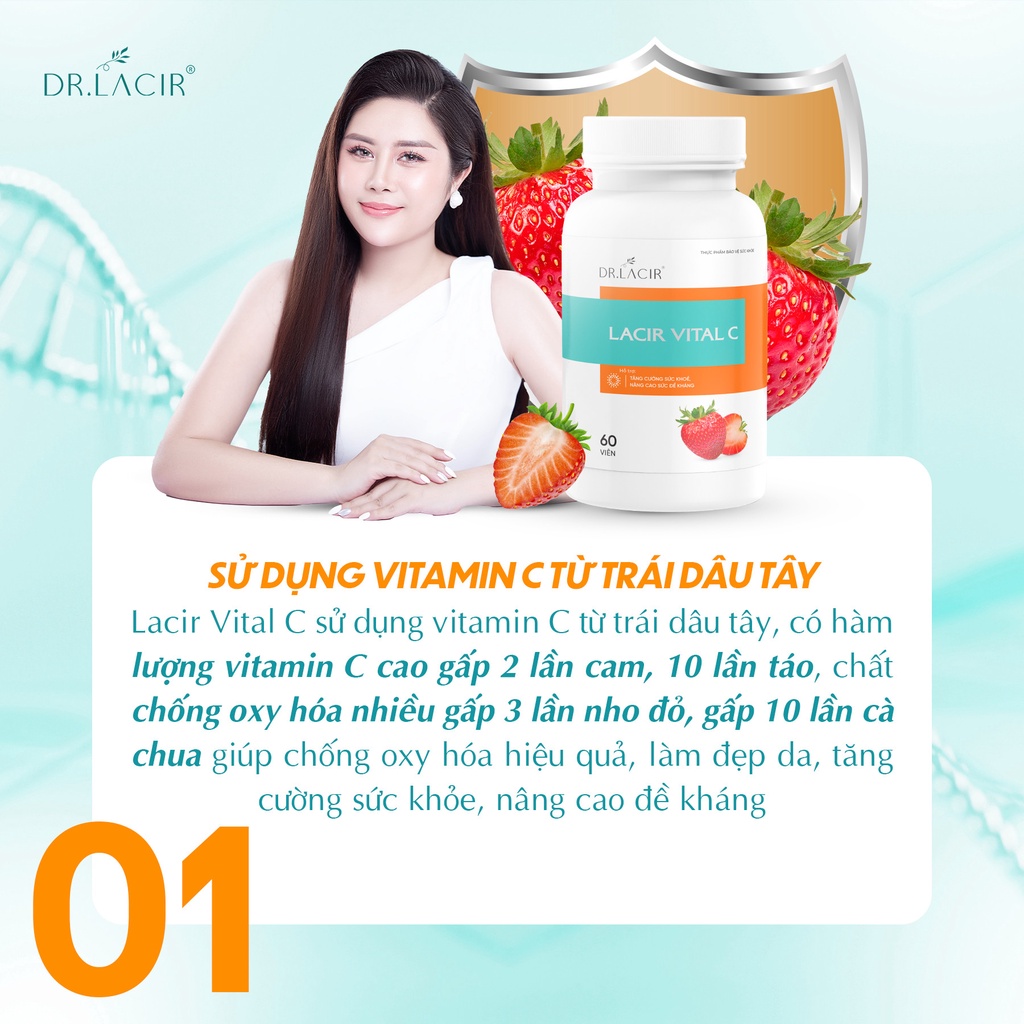 Vitamin C DR LACIR tăng cường hệ miễn dịch, tăng hấp thu glutathione, collagen Hộp 60 viên LM42