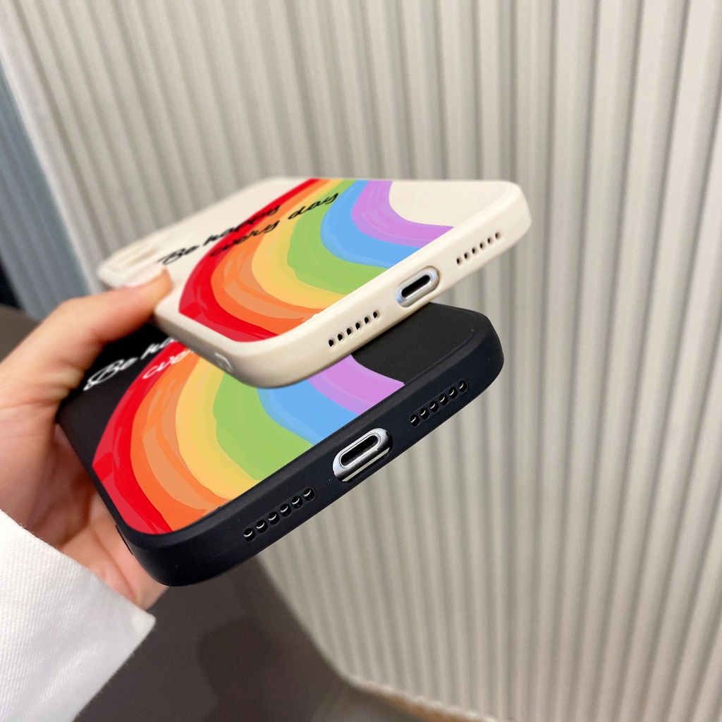 Ốp lưng iphone cho 14/13pro/12promax/14plus/6/6s/7/8/plus/xsmax/xr/x ốp iphone Be Happy sắc cầu vồng bảo vệ camera