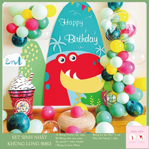 [TẶNG BÓNG SỐ &amp; BƠM, KEO] Set Trang Trí Sinh Nhật Bé Trai Chủ Đề Khủng Long Nhiều Mẫu Dễ Thương (Đầy Đủ Như Hình)