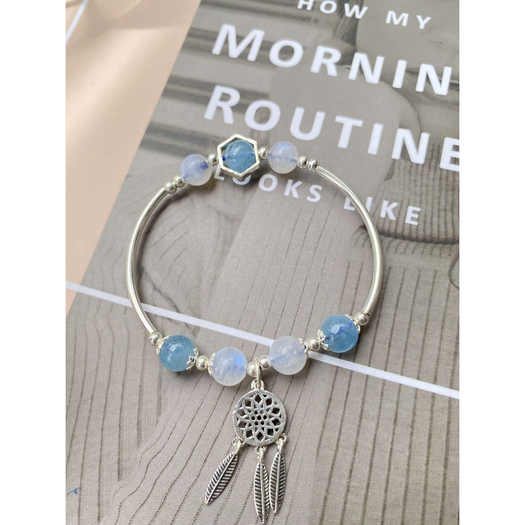 Vòng Phong Thủy đ.á tự nhiên mix charm bạc 925. Hợp mệnh Kim - Mộc - Thủy - Hỏa - Thổ