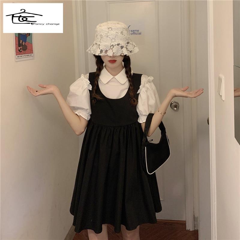 Set Áo Tay Phồng Ngắn + Chân Váy Chữ A Phong Cách Hàn Quốc Thời Trang Mùa Hè 2022 Mới Dành Cho Nữ