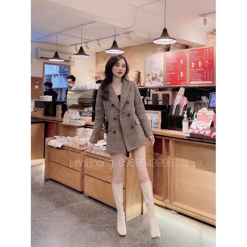 khoác khoác blazer dạ kẻ màu nâu