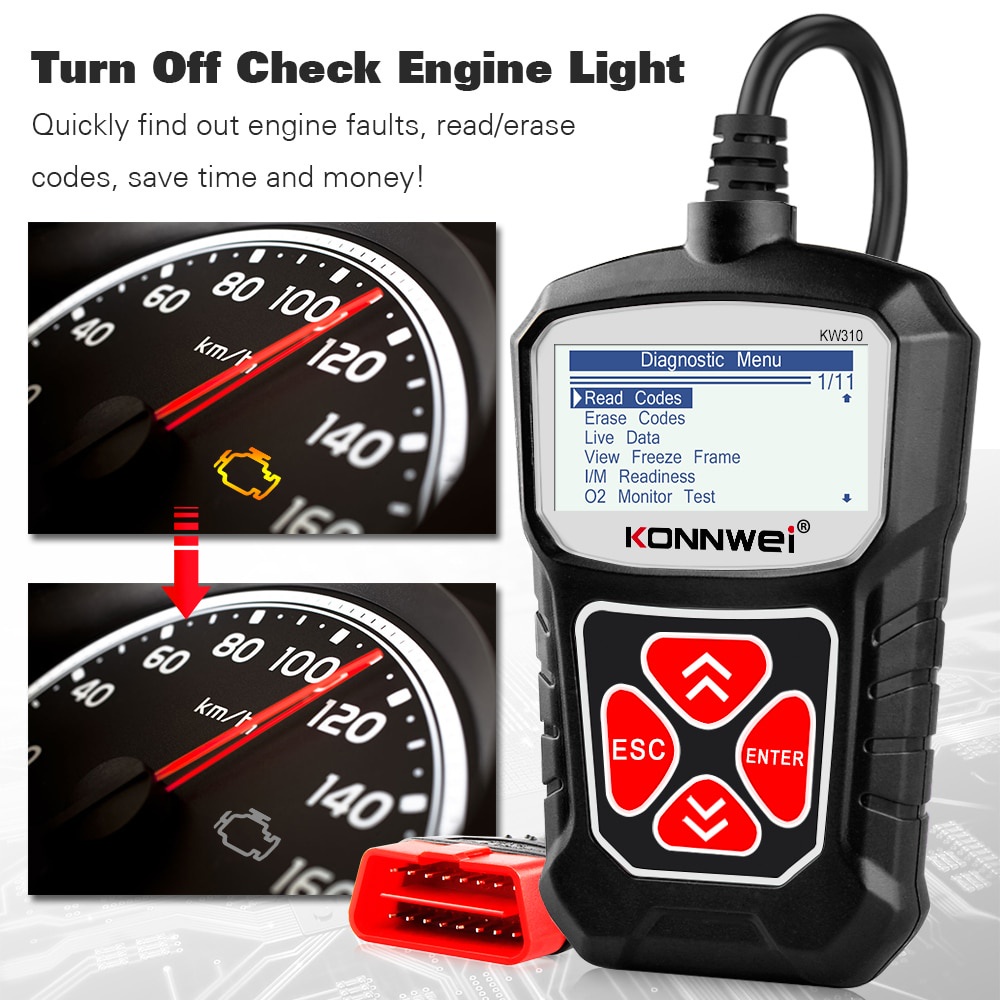 Konnwei kw310 obd2 Cho Máy Quét Xe Hơi Tự Động obd 2, Máy Quét Ngôn Ngữ pk elm327