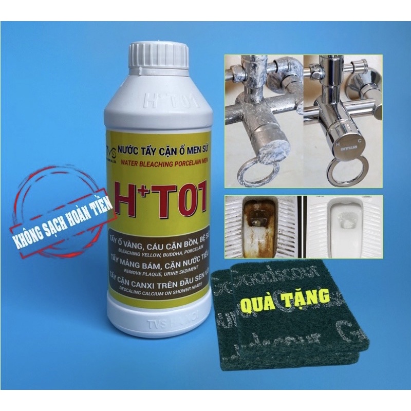 tẩy ố vàng cáu cặn bẩn đồ sứ, bồn sứ, bồn cầu HT01 (tặng pad chà)
