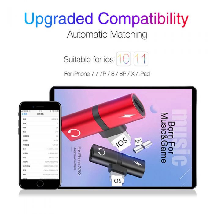 For IPhone X XR 7 8 Plus 2 IN 1 Connector Splitter Charger Audio Headphone Adapter