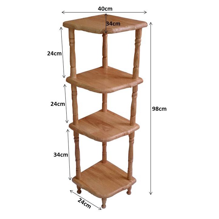 Kệ góc 4 tầng nhỏ gỗ cao su màu tự nhiên | BigBuy360 - bigbuy360.vn