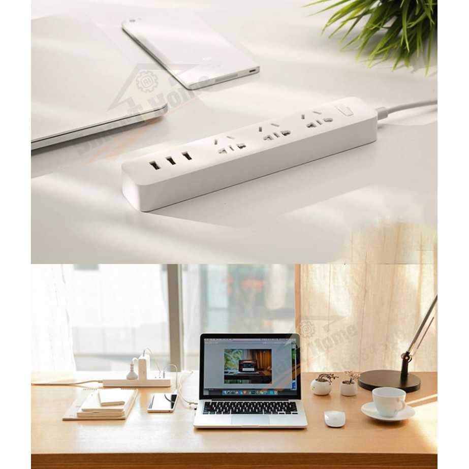 Ổ Cắm Điện Đa Năng Xiaomi , Ổ Cắm Điện Xiaomi Mi Power Strip Thông Minh Tích Hợp 3 Khe Cắm USB 2A AI Tự Điều Áp Ra