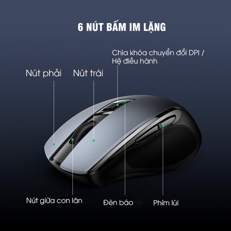 Chuột  không dây Ugreen  giảm tiếng ồn  6 nút im lặng 5 Cấp Độ 4000DPI 2.4G Kết Nối USB Mini