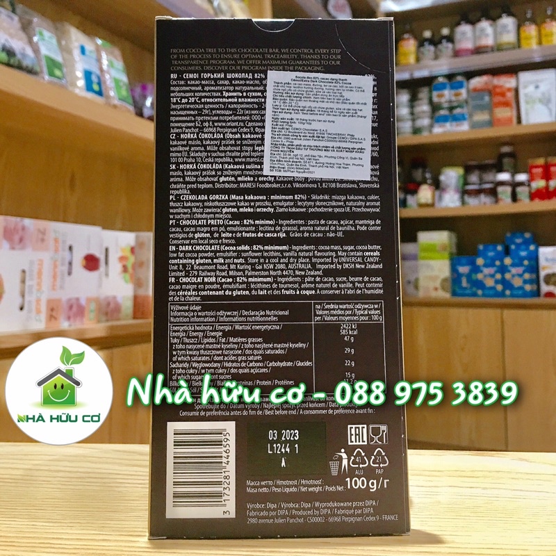 Socola đen 82% cacao dạng thanh Cémoi 100g - Date: 1/3/2023 - Nhà hữu cơ