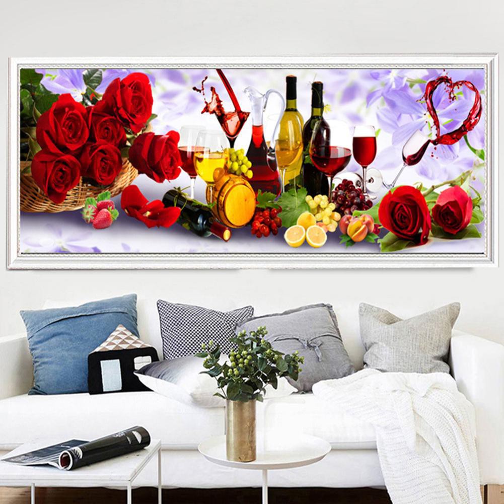 Tranh hoa hồng và rượu vang kim cương 5D 30 X 75cm